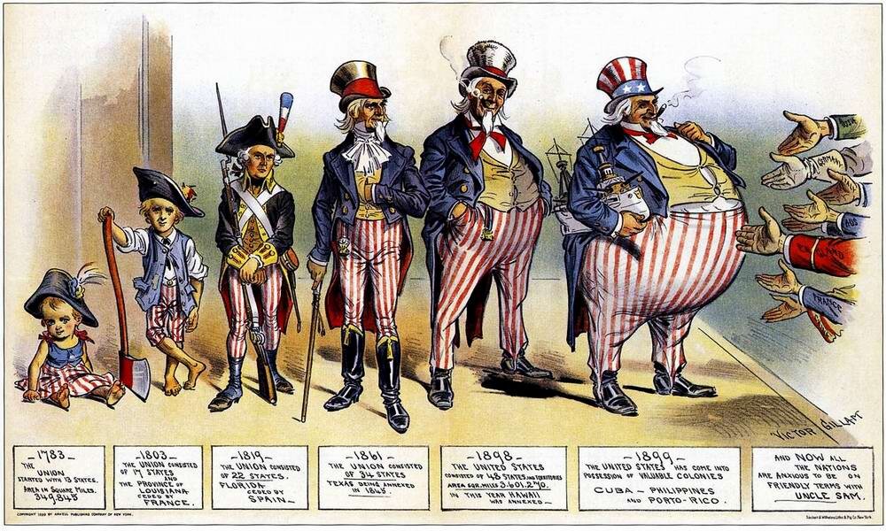 Экспансионизм в политике США. Карикатура Виктора Джильяма 1899 г. Изображение из открытых источников.