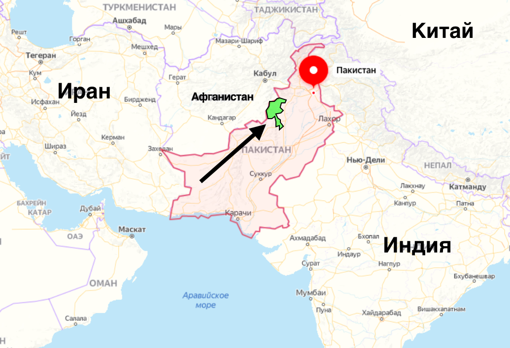 Вазиристан на карте Пакистана