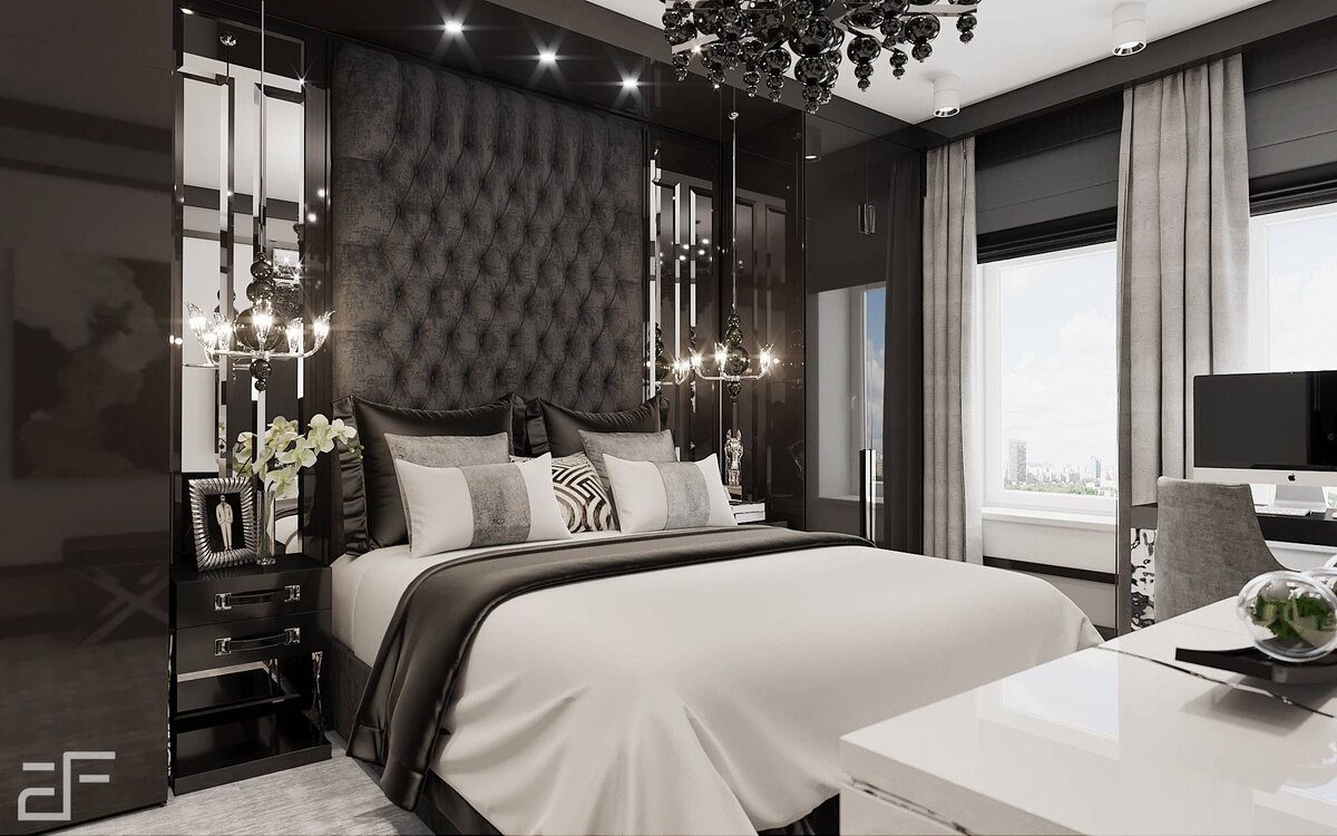 Дизайн интерьера спальни в черном цвете