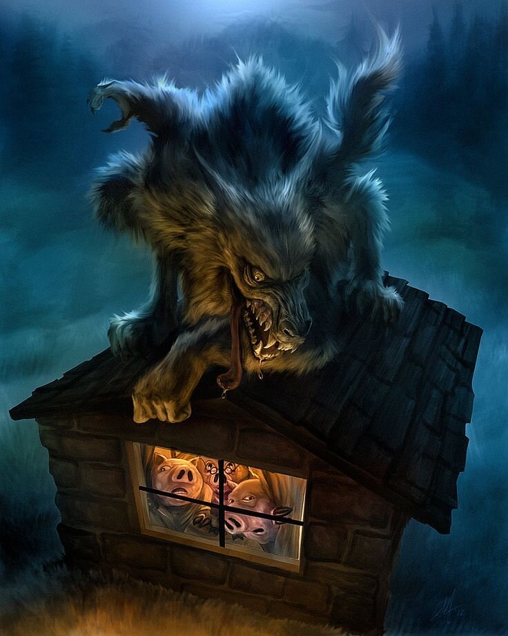 Жуткий арт к английской сказке "Три поросенка"