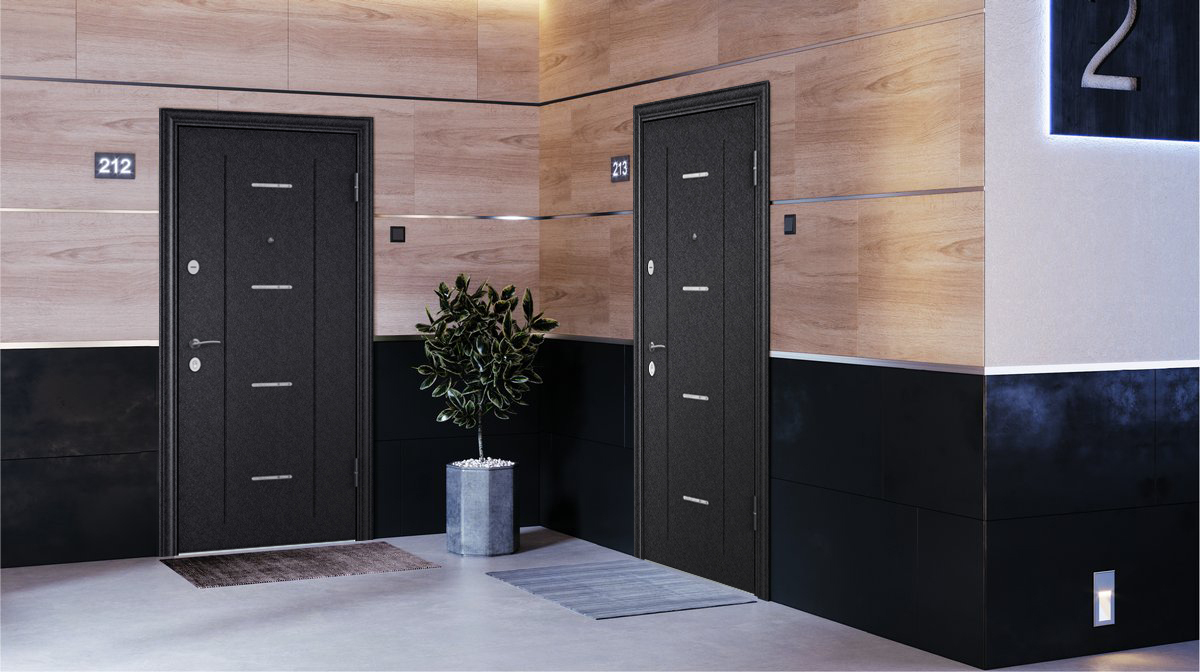 Металлическая входная дверь Delta PRO с полимерным порошковым покрытием Черный шелк  