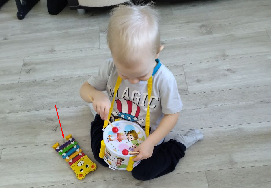 Ксилофон помечен стрелкой на фото.