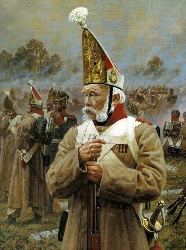 Ветеран Павловского гренадерского полка в Кампанию 1812 года. Художник: А.Ю. Аверьянов. Шеф жандармов Бенкендорф писал Николаю I об удивительном противоречии: «освободители Европы от Наполеона» сами находятся в крепостном рабстве или в рекрутах (фактически служивших пожизненно).