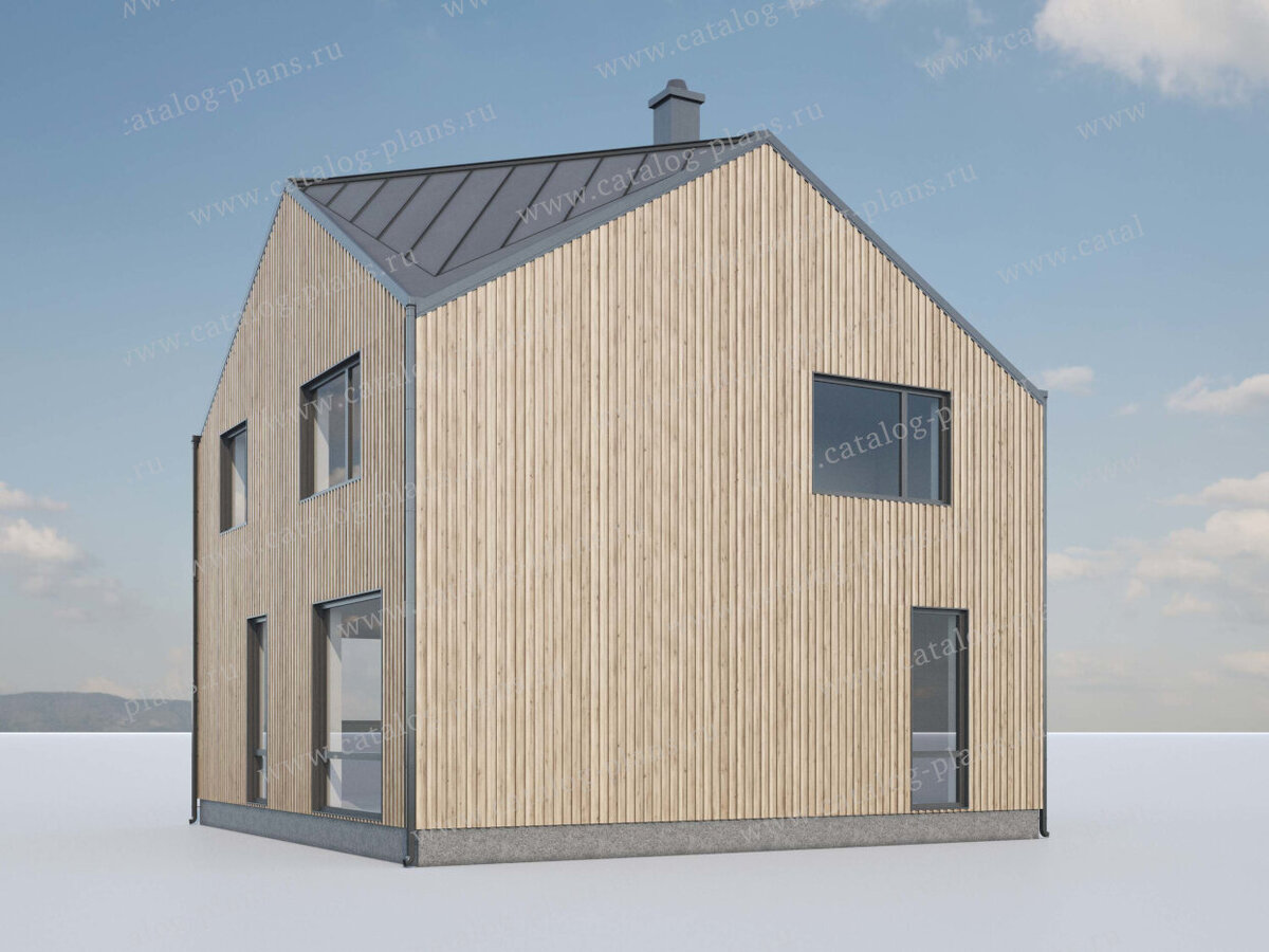 Вид на задний и правый фасады дома (вариант расположения дома посреди замерзшего озера, видимо). Источник изображения: Дзен-канал "Проекты Коттеджей"