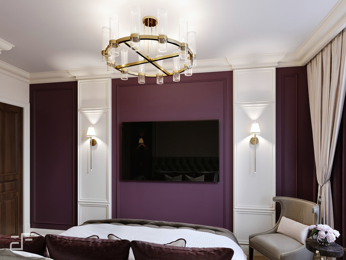 Дизайн интерьера спальни в лиловых оттенках