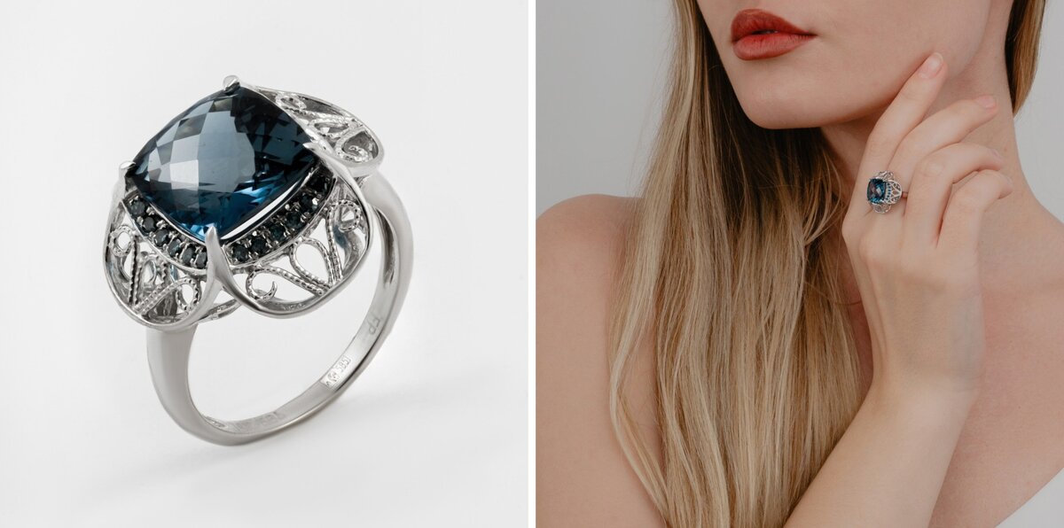 Золотое кольцо с бриллиантами и топазом 000-260574 на ourgold.ru