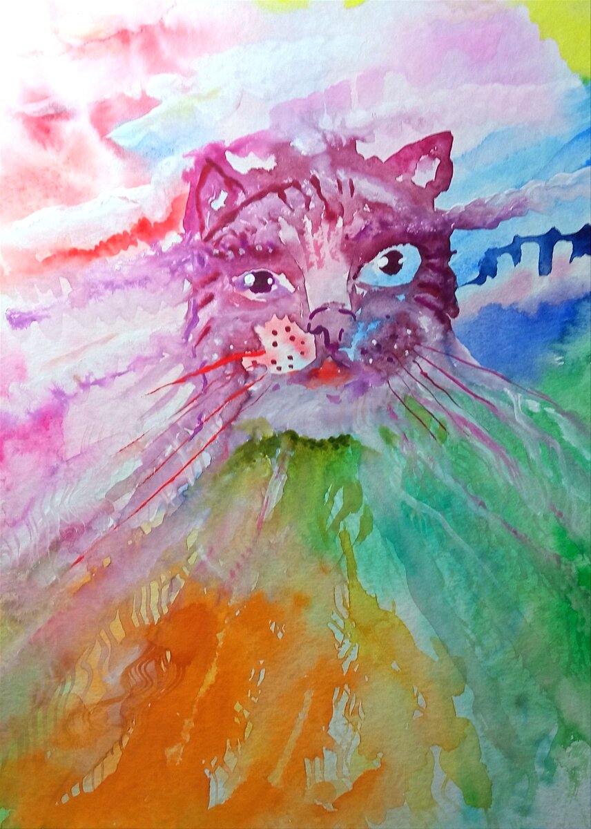Акварель. Мартовский кот,как символ пробуждения природы...😸🌀