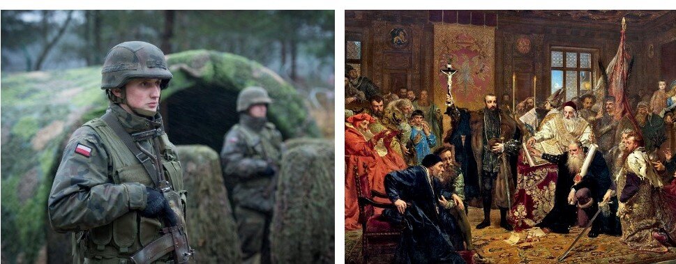 Коллаж автора. Фото из открытых источников. Картина Яна Матейко "Люблинский сейм". Изображение их открытых источников. 