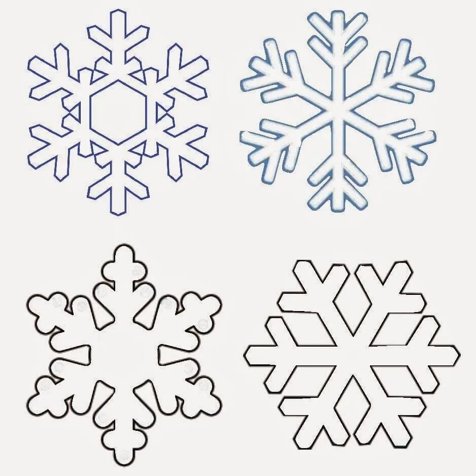 Три шаблона бумажных снежинок с животными и снеговиком