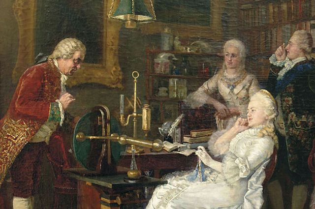 Екатерина II из России навестила Михаила Ломоносова в 1764 году. Картина 1884 года Ивана Федорова. Источник изображения: сайт aif.ru