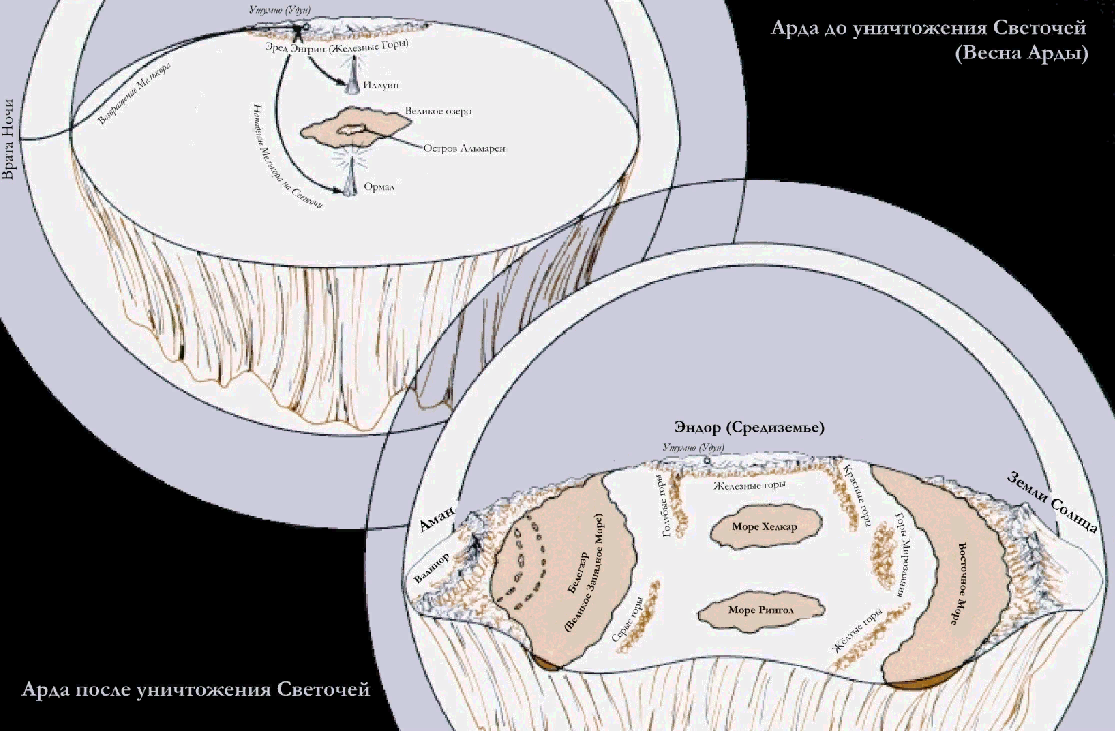 Восток Средиземья: до и после уничтожения Светильников. Фото взято из "Атласа Средиземья" Каренн Винн Фонстад.