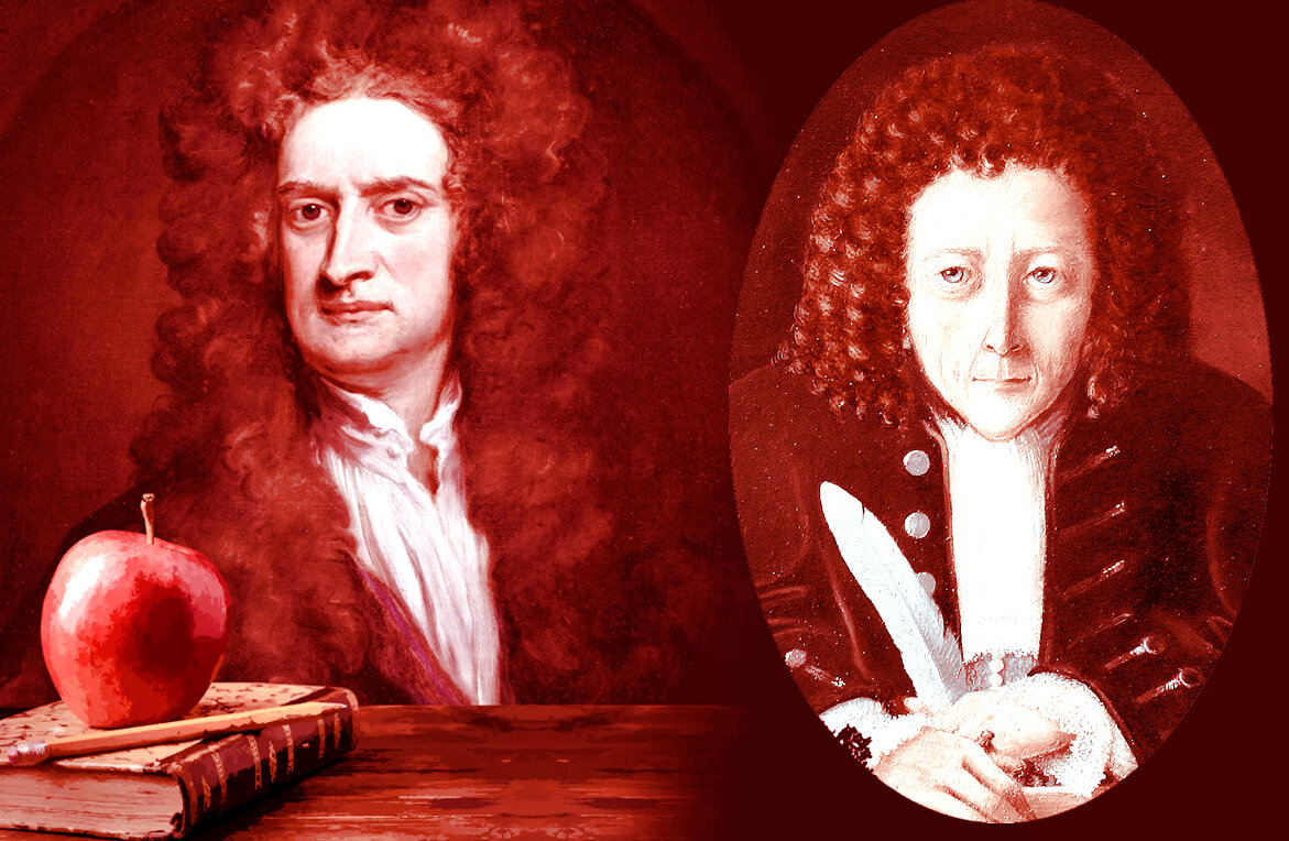 И. Ньютон (слева) и Р. Гук.