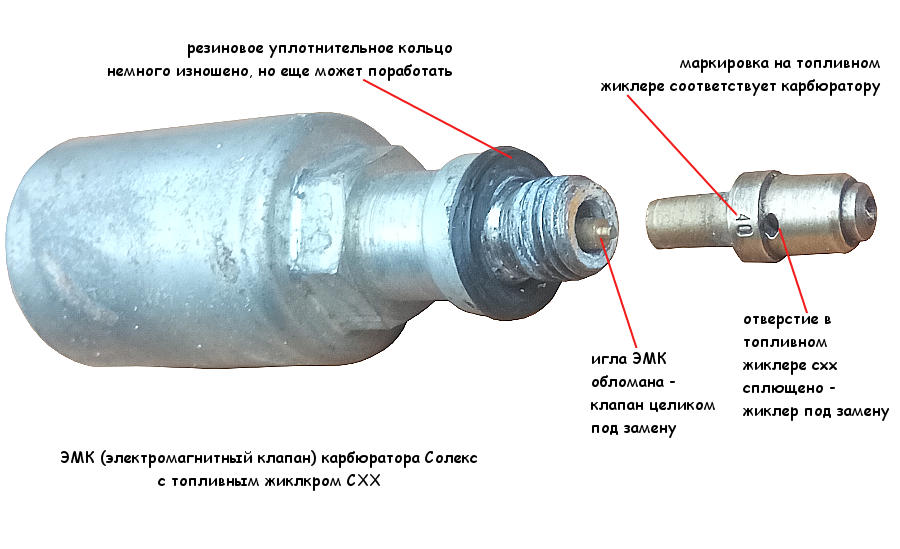 Электромагнитный клапан (ЭМК) карбюратора Солекс 21073 с топливным жиклером СХХ