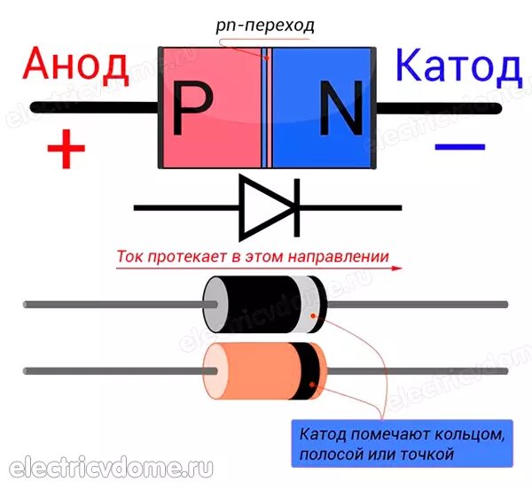 Катод и анод у диода на схеме