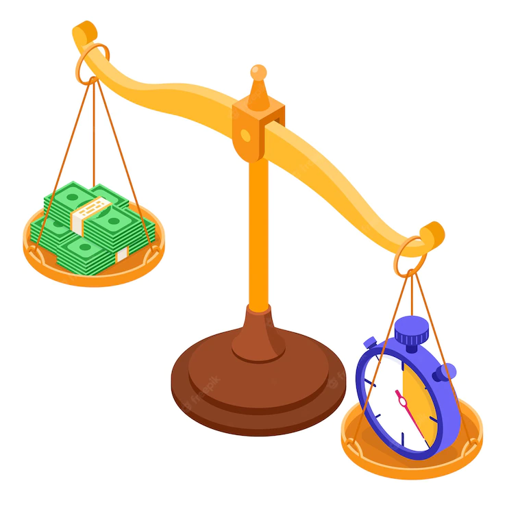 Источник картинки: https://img.freepik.com/free-vector/time-or-money-isometric-concept-make-choice-between-coins-and-stopwatch-on-scales-isometric-isolated-vector-illustration_108855-3360.jpg?w=740