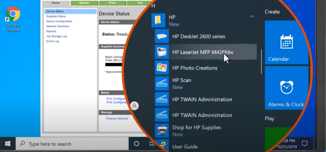 Если программа "HP Device Tool Box" отсутствует, выберите в папке HP Device Tool Box строчку с названием вашего принтера