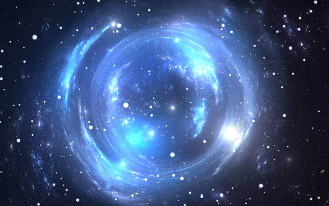    Художественное изображение гравитационного линзирования в действии, когда огромная масса искажает фоновый светDepositphotos