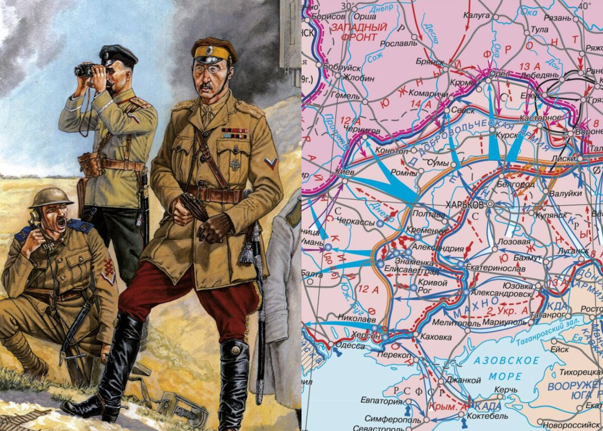 Рассмотрите схему действий белогвардейцев