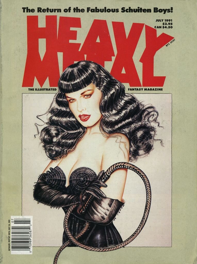 Обложка с Бетти Пейдж для журнала "Heavy Metal" 07`1991