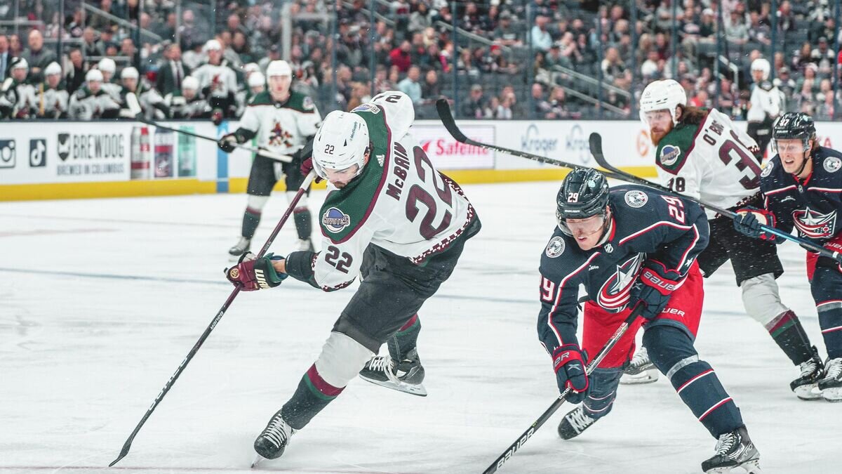    Эпизод матча "Коламбус Блю Джекетс" - "Аризона Койотис"© Фото : twitter.com/bluejacketsnhl