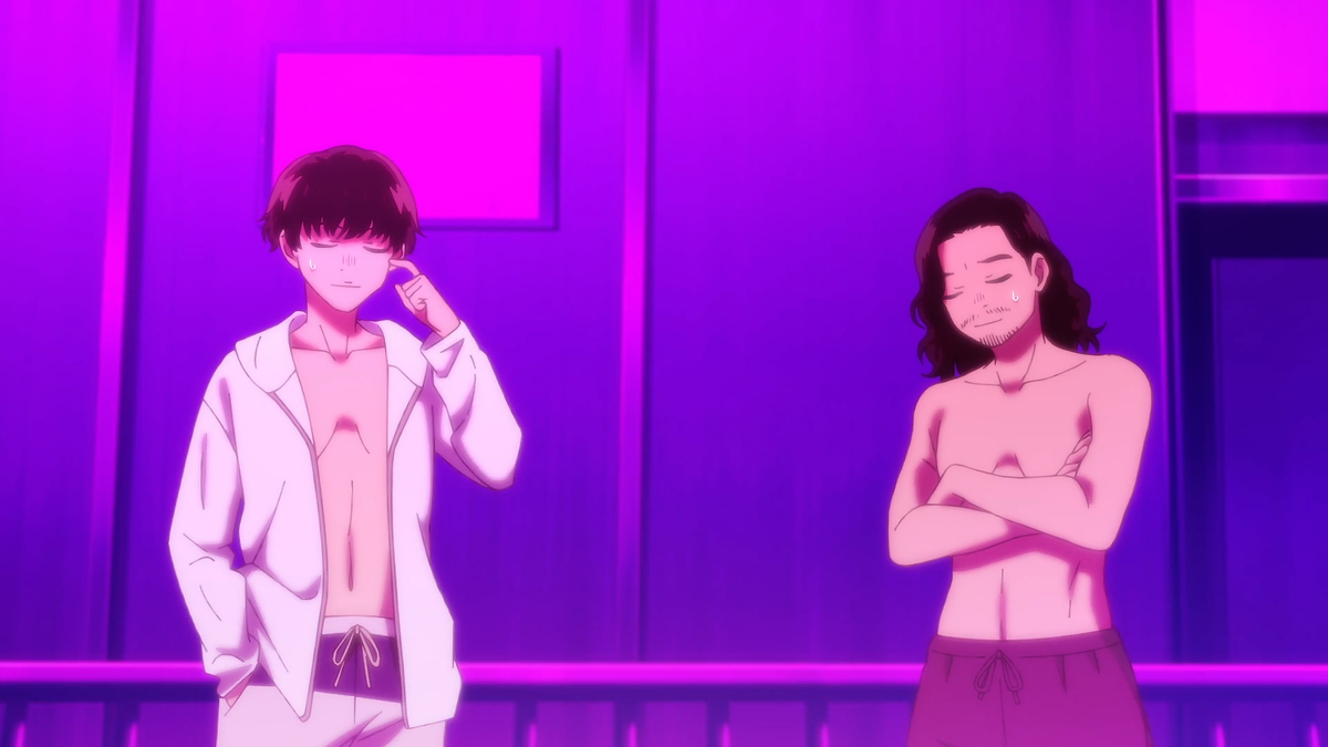 Аниме-обличия R-Shitei и DJ Matsunaga из японской хип-хоп группы Creepy Nuts в шестом эпизоде «Песнь ночных сов».