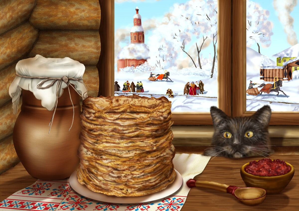 "Кот с блинами на Масленицу", источник фото: zastavki.com
