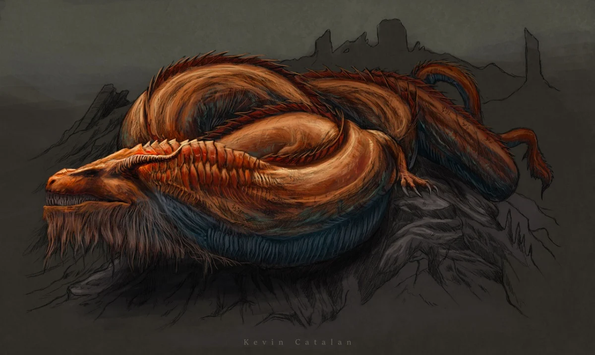 Огненный червь - с виду просто бескрылый дракон (арт www.kevincatalan.com).