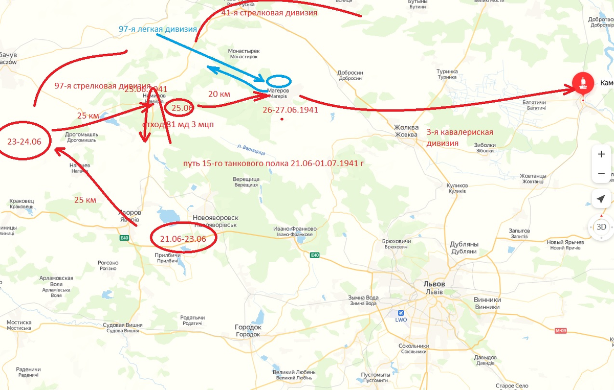 Маршрут 15-го танкового полка в приграничном срежении
