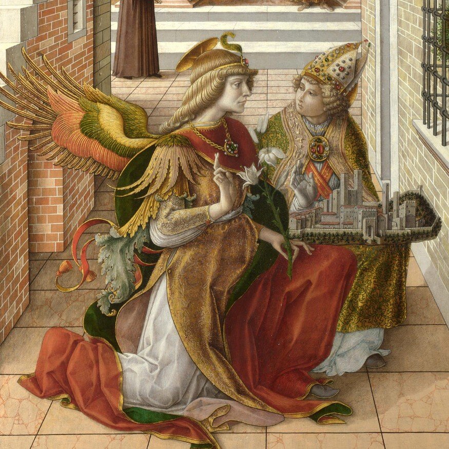 Деталь картины Благовещение со святым Эмидием (1486), автор Карло Кривелли