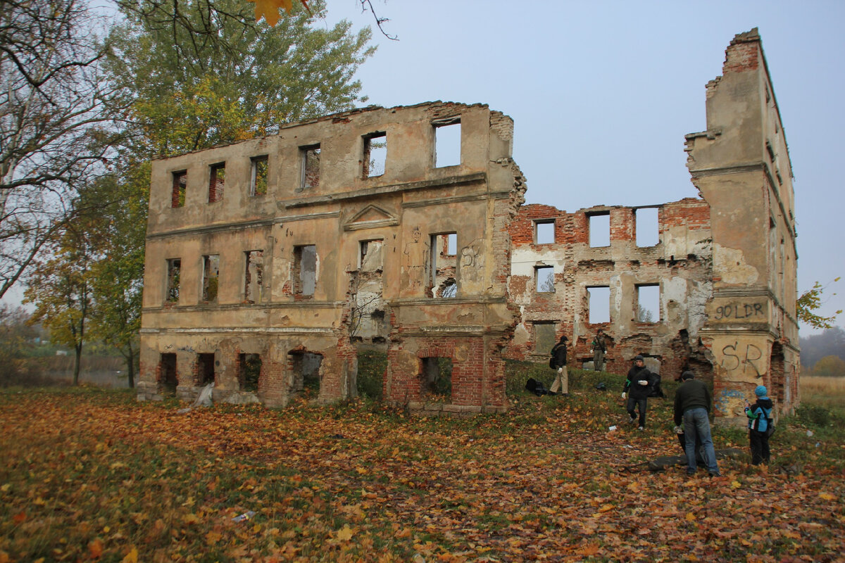 Одна из первых уборок клуба (совместно с Школой Экскурсоводов) руины дворца Александра I Красное Село