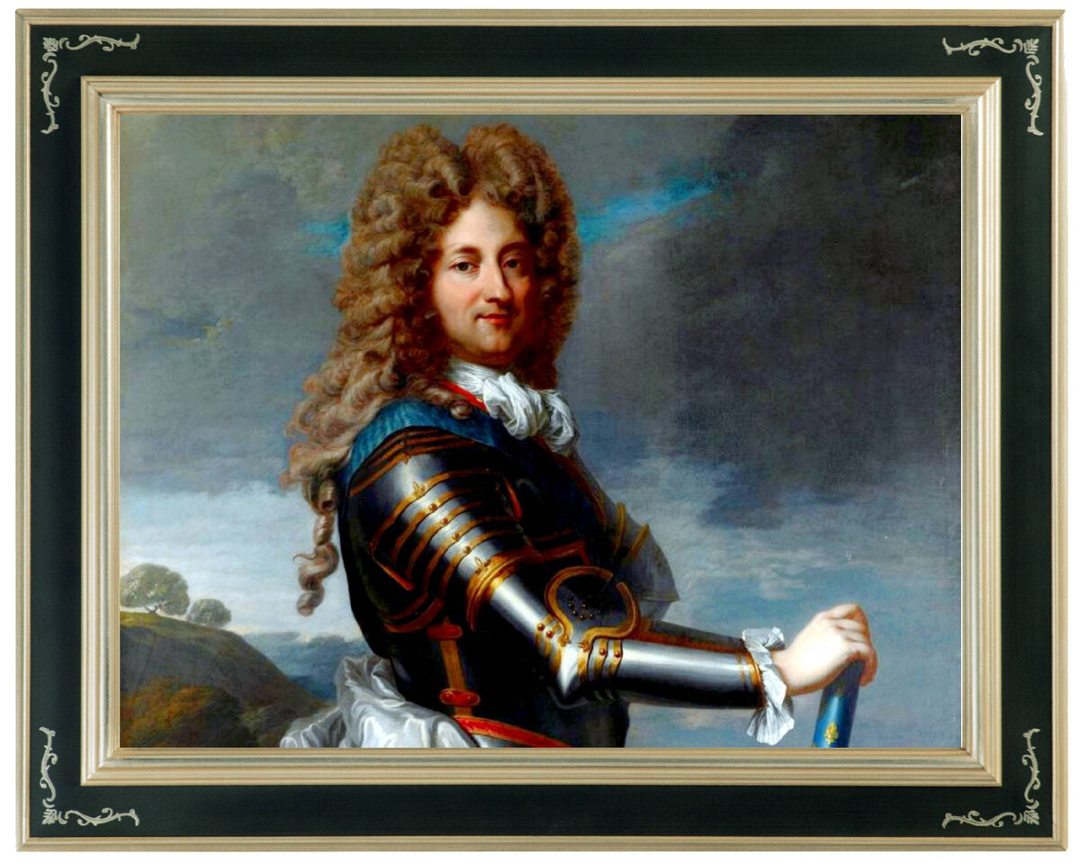 Портрет Филиппа II, герцога Орлеанского (1674–1723), затем «регента Франции» с поясом Ордена Святого Духа, в доспехах (фрагмент). Художник Жан-Батист Сантер  (1651–1717). 1710-1717 гг. Из открытых источников