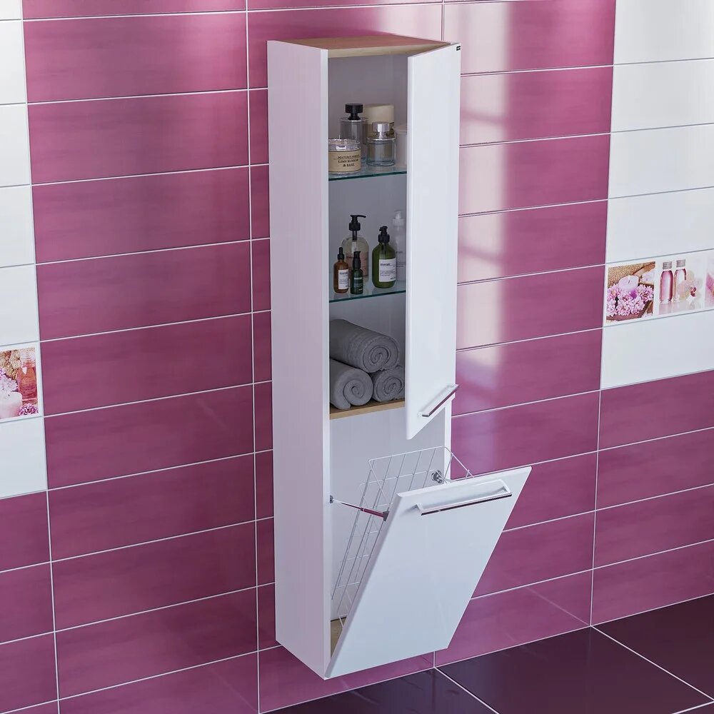 Компактный шкаф-пенал СанТа Вегас 40 порадует встроенной бельевой корзиной и стильным дизайном