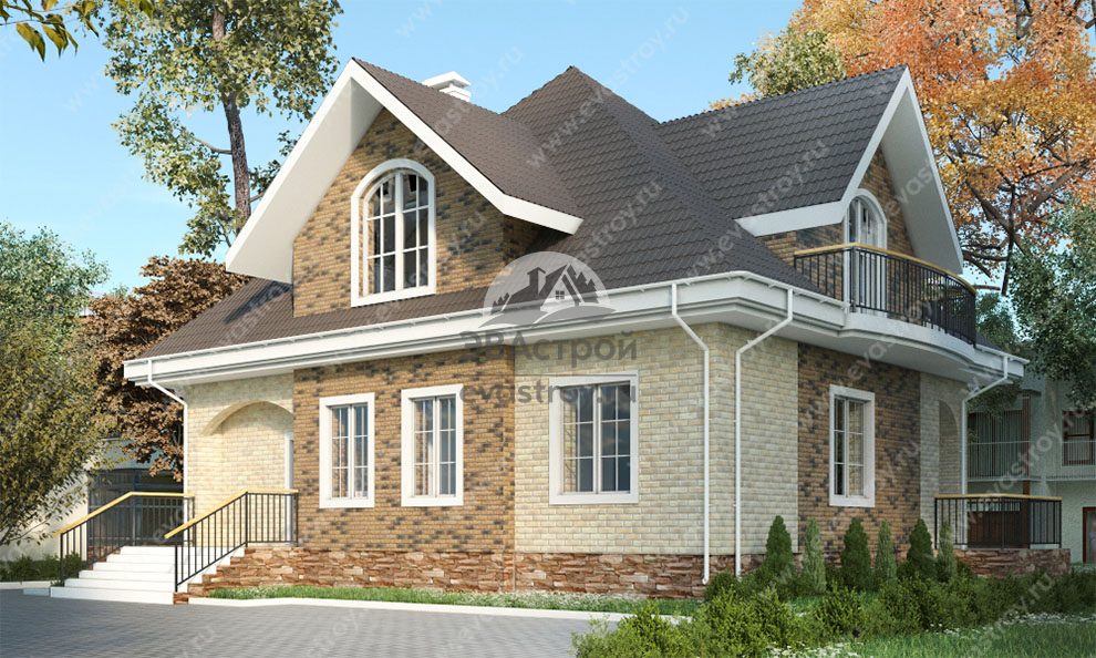 Проект двухэтажного дома 303 м2 с цокольным этажом, кабинетом, балконом и террасой - KVR-103