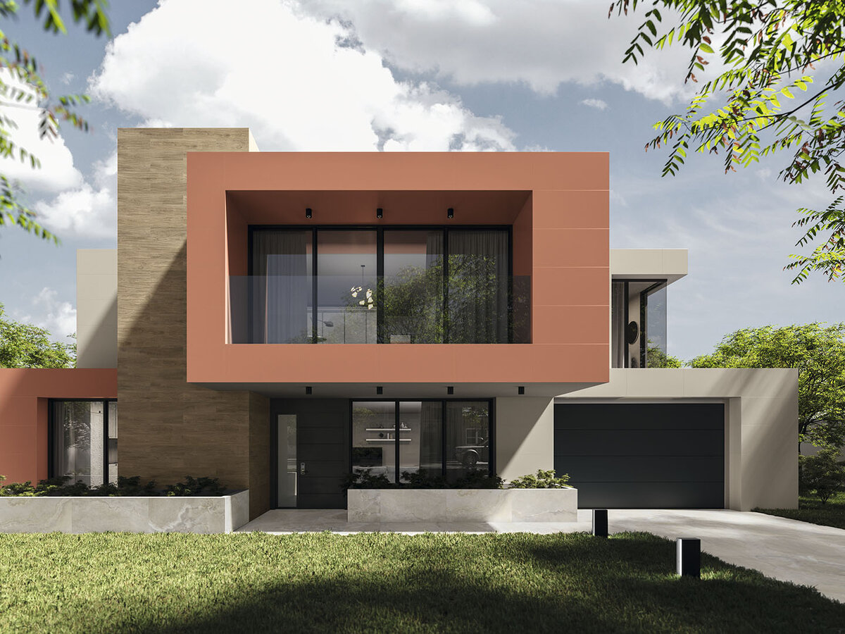 Керамогранит с текстурой дерева Tonality на фасаде