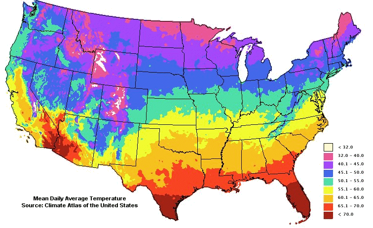 Карта климатических поясов сша