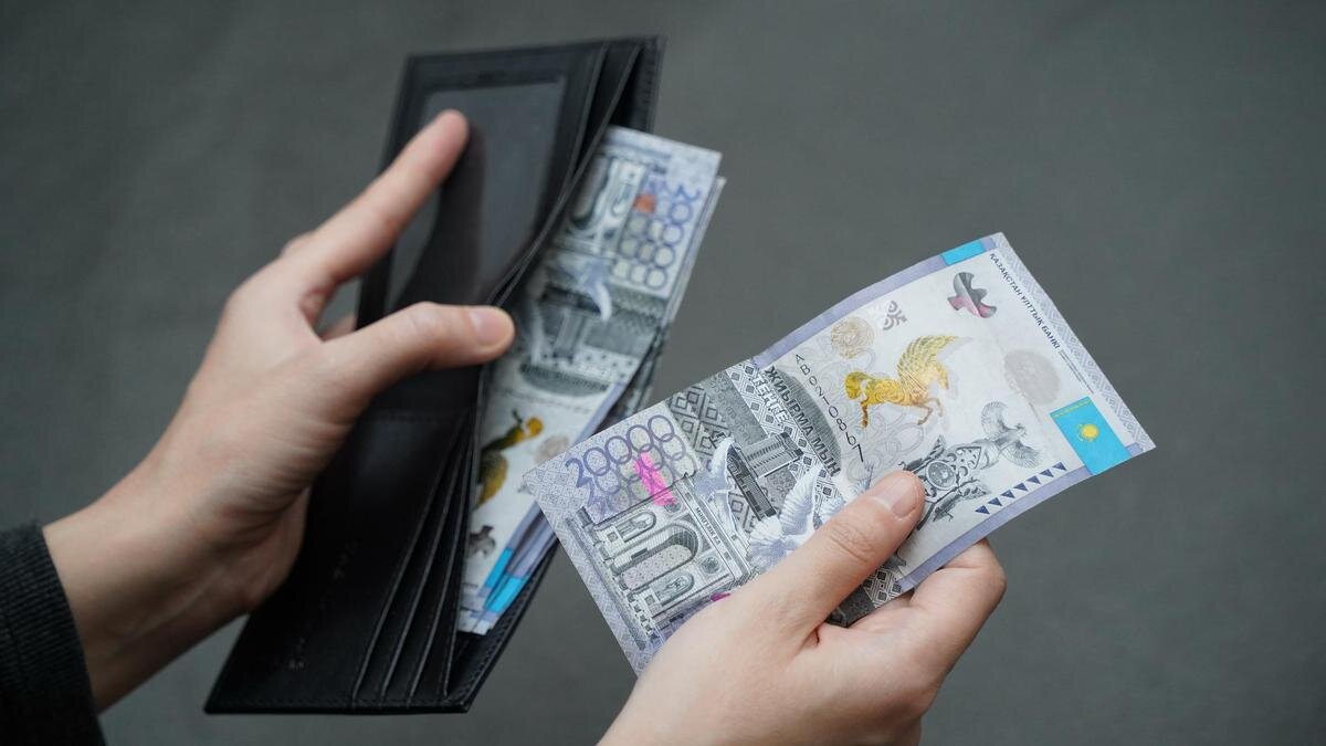    Мужчина держит в руках кошелек с деньгами:NUR.KZ/Владимир Третьяков