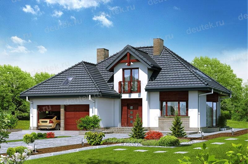 Проект квадратного дома 243 м2 из керамоблоков с двухместным гаражом и террасой- VR-3