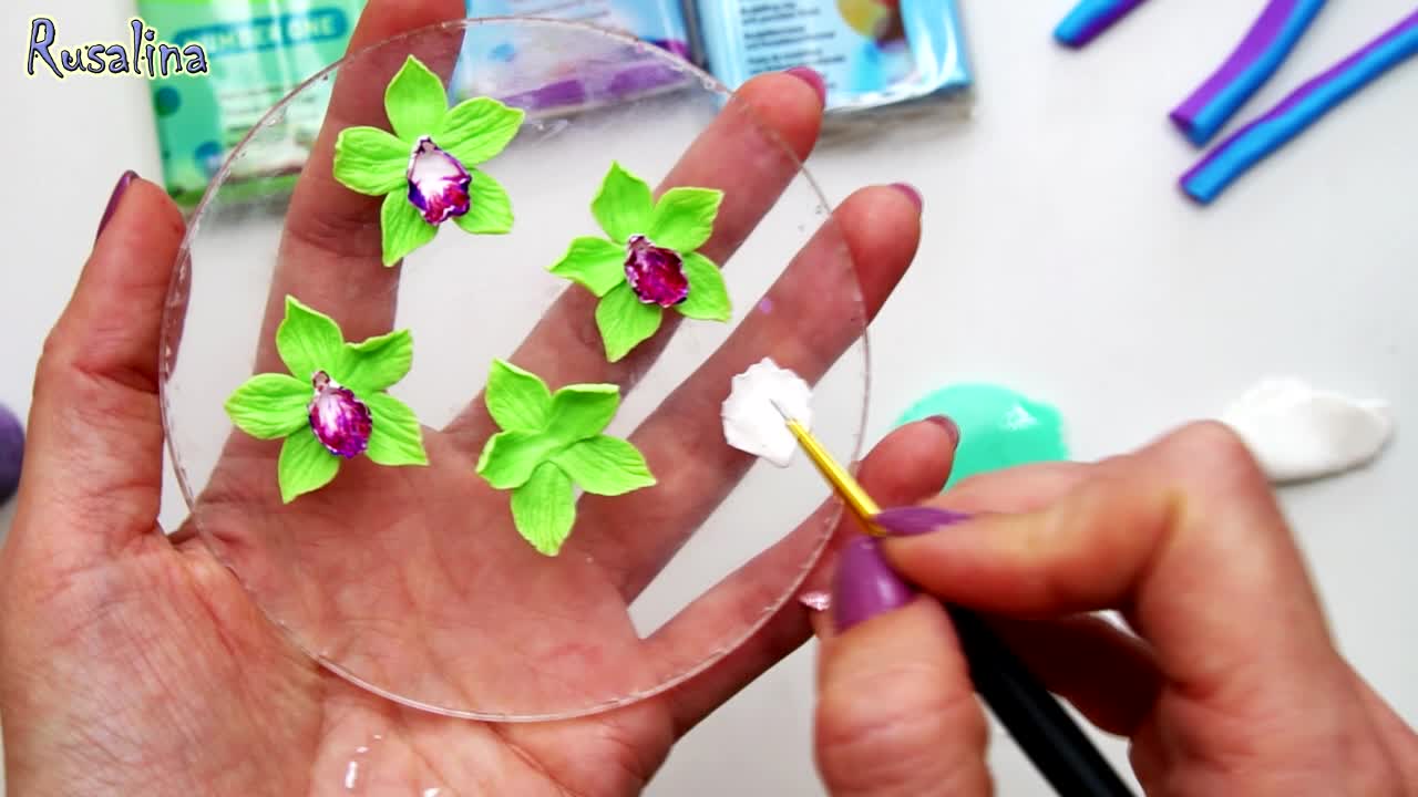 Колье Орхидея ✿ ПОЛИМЕРНАЯ ГЛИНА мастер класс цветы: Orchid Polymer Clay tutorial