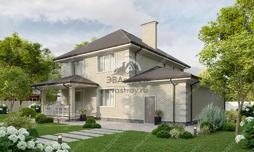 Европейский проект двухэтажного дома 234 м2 с двухместным гаражом, кабинетом и террасой - SRK-76