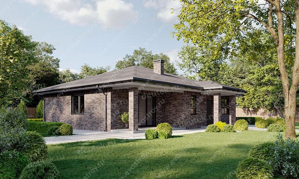 Проект квадратного одноэтажного дома 120 м2 из газобетона с террасой - LK-20