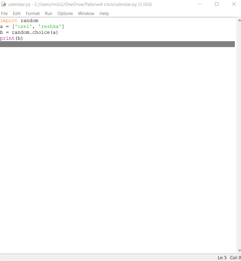 программа в IDE Python 