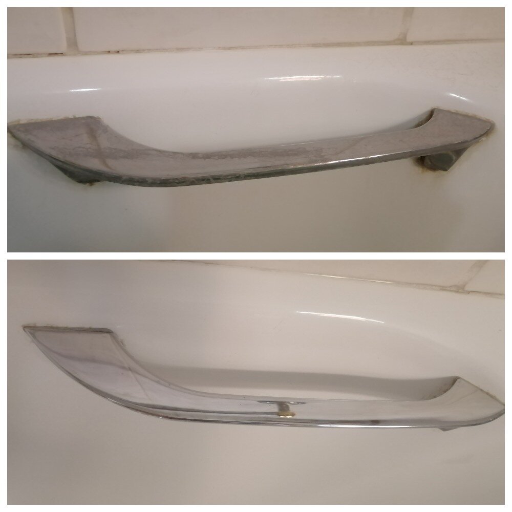 В первую же уборку смогла отмыть даже то, до чего раньше не доходили руки. Фото наверху — налет на ручке, который я многими средствами пыталась оттереть, потом просто плюнула. Фото снизу — результат мытья со средством YokoSun