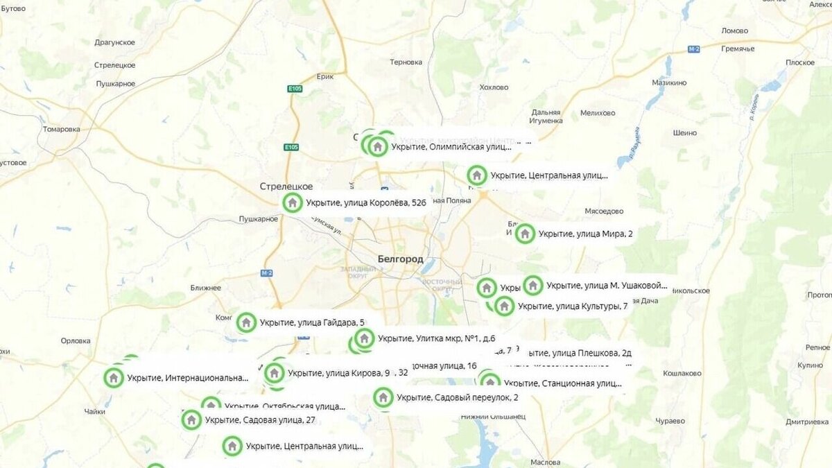 Карта укрытий белгород интерактивная карта