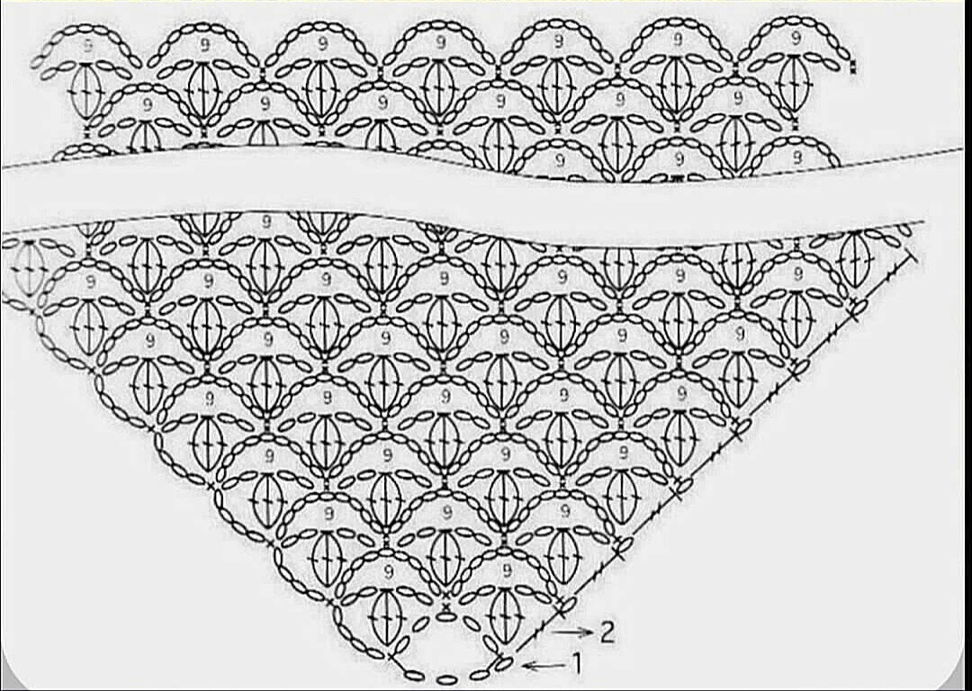 Схема шалей крючком от угла с узорами