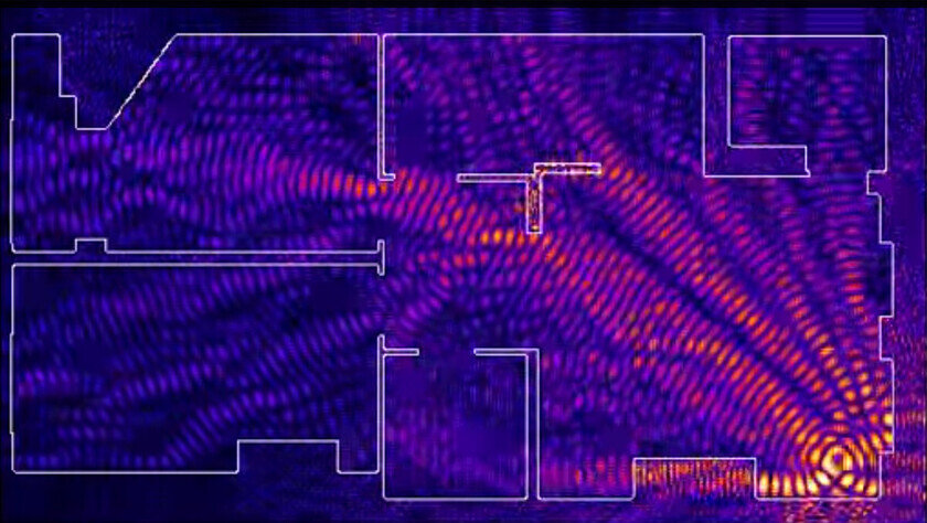    Так выглядит распространение электромагнитных волн от маршрутизатора. Стены, гаджеты, движения – все это меняет направление потока. Фото: Vox