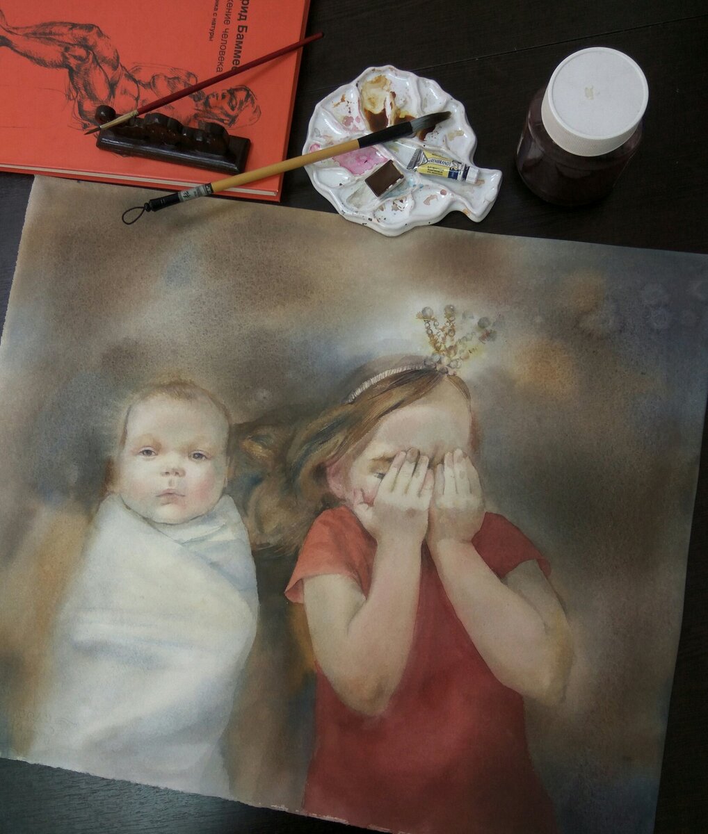 Я старшая сестра, бумага, акварель, 56х47, 2020 г