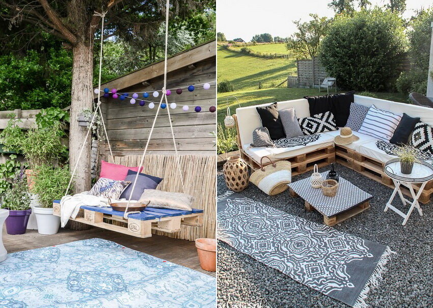 Примеры использования поддонов в качестве мебели.