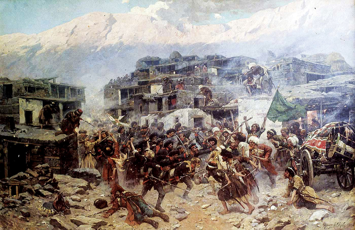 Художник  Ф. Рубо " Штурм аула Салты "