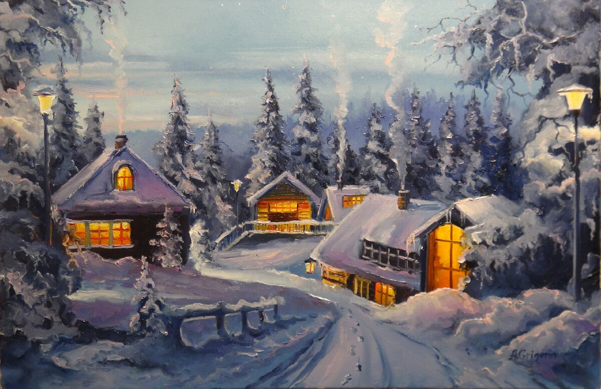Зимний пейзаж маслом Александр Григорьев