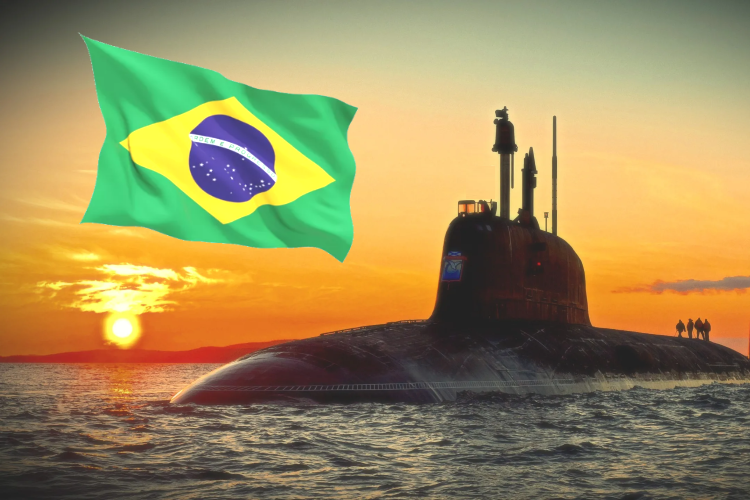 Атомная подлодка и флаг Бразилии